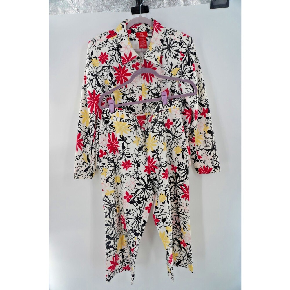 Oscar de la Renta Pink Label Floral 2-Piece Pant Suit Set Zip Jacket Size 16